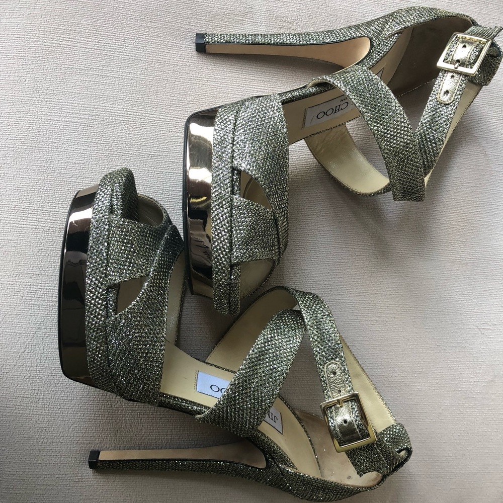 JIMMY CHOO Kuki Platform Sandal Lame Glitter